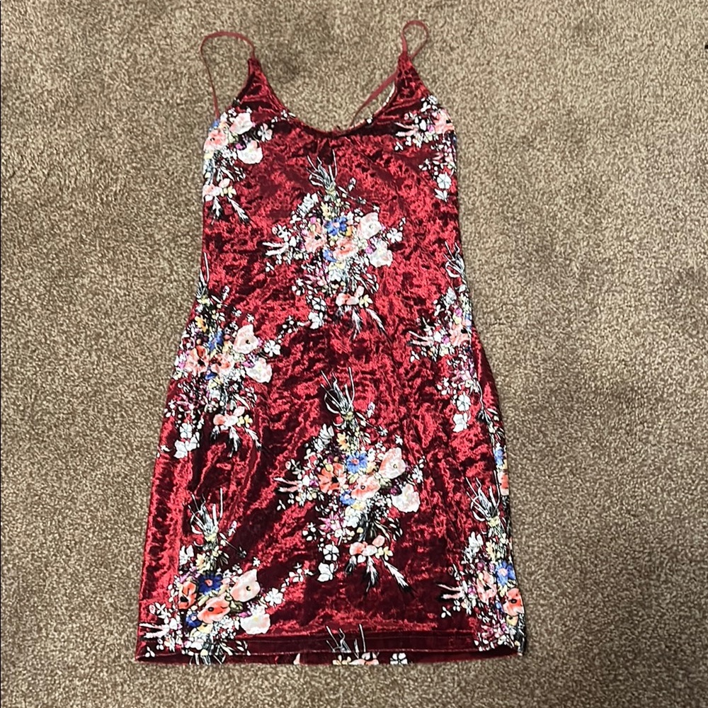 Red Velvet Floral Slip Dress